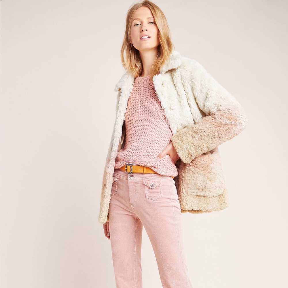 NWT Anthropologie Ombre Faux Fur Coat